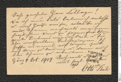 Nachlass Franz Steindachner, Postkarte von Otto Thilo an Franz Steindachner (04.10.1907), Inv.Nr. 538.03, Seite 2